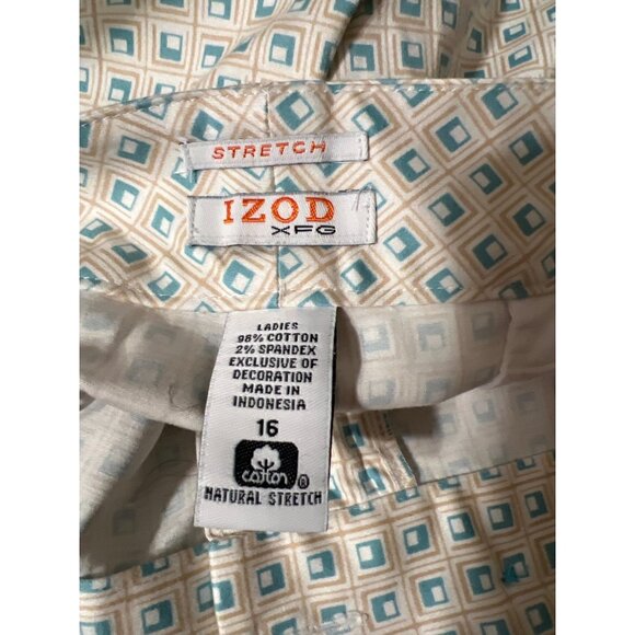 2 Pair Womens Izod XFG Stretch Gold Shorts Geometric Brown Blue 12" Inseam Sz 16 - Picture 10 of 10